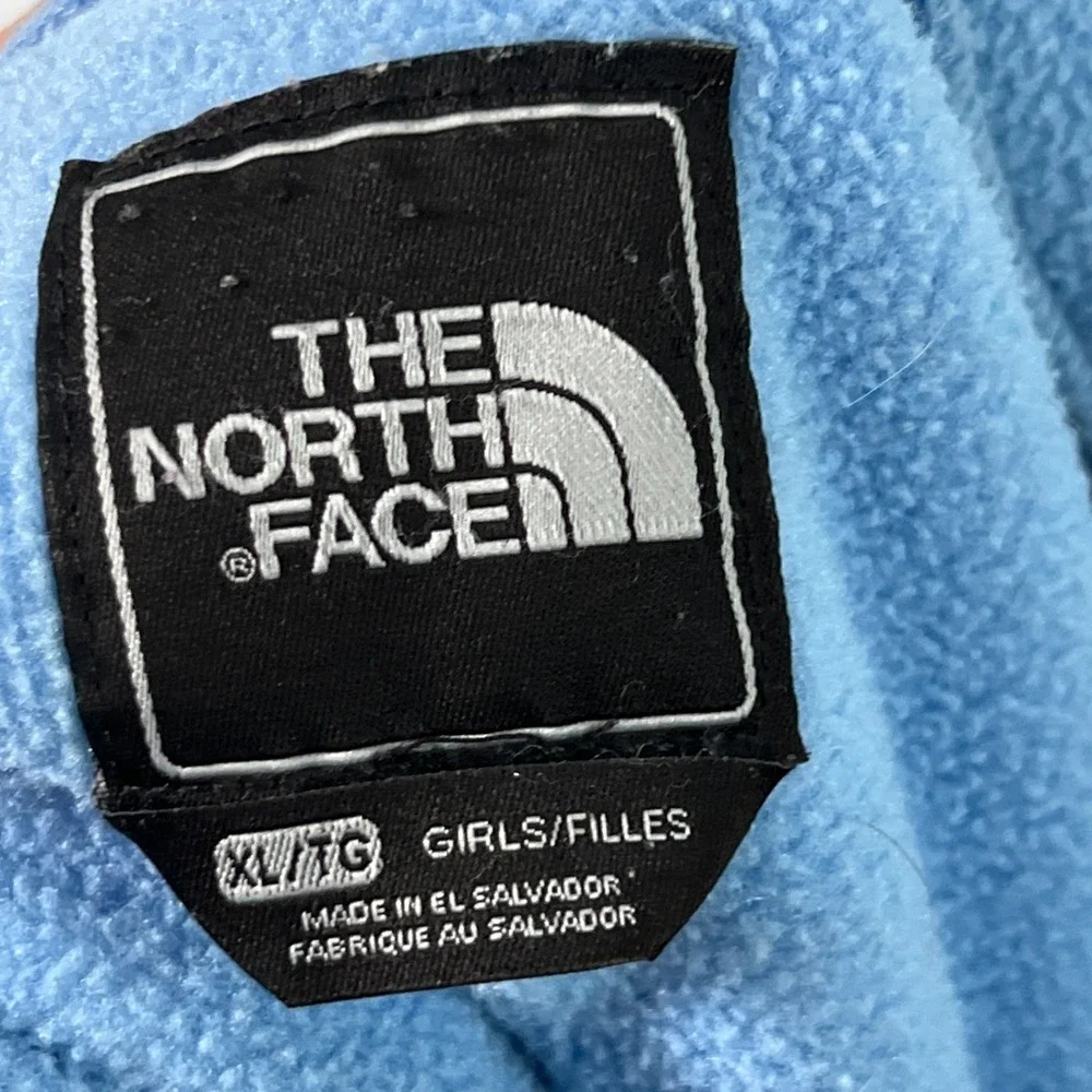 North Face Girls Blue Gray Polartec Full Zip Fleece Jacket Athletic Warm Kids XL